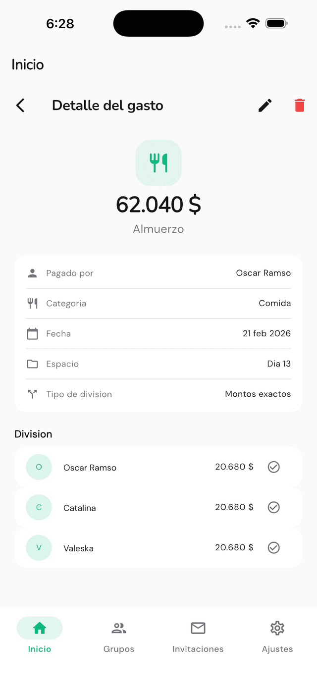 Detalle de gasto en Divee